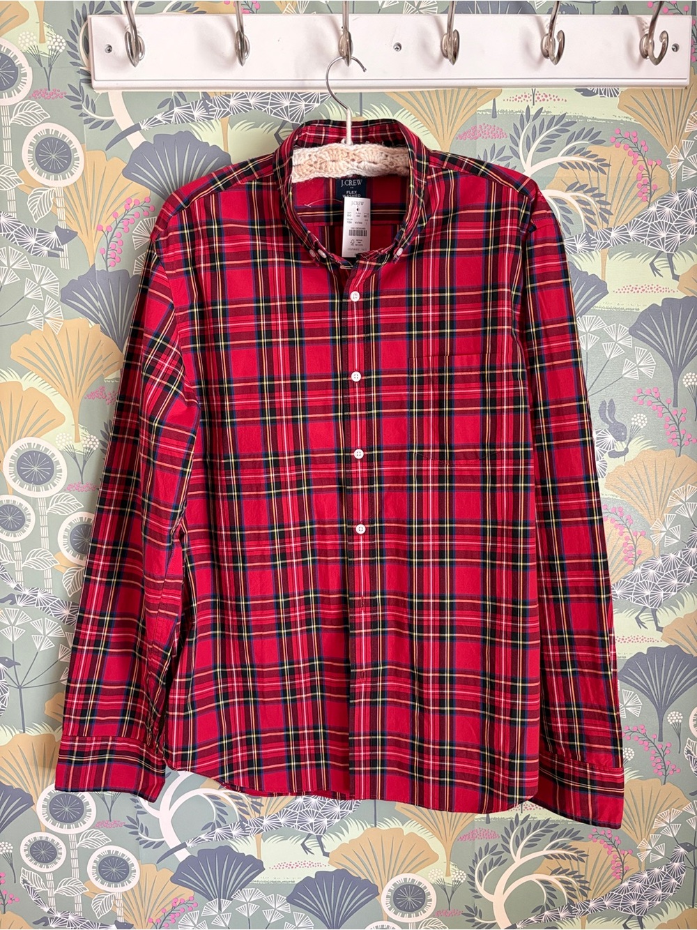 NWT J. Crew Red Tartan Plaid Button-Down Shirt, L
